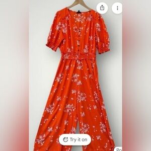 a.n.a Orange Floral Jumper Size Medium